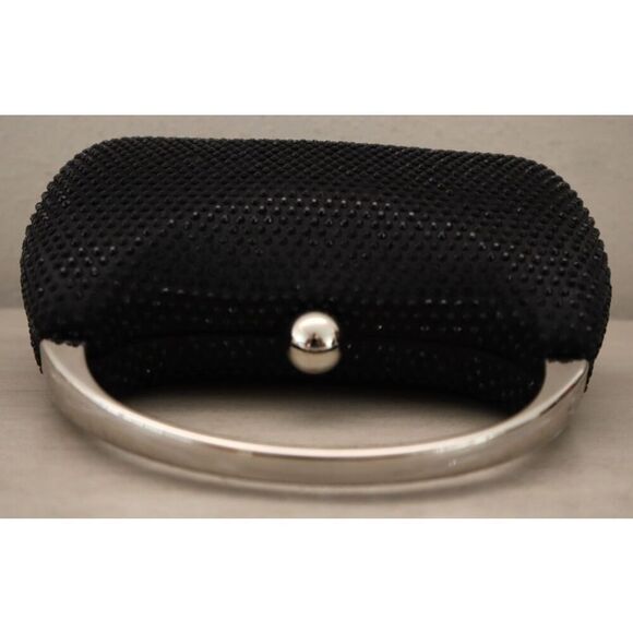 Nina Black Crystal Minaudiere w/Metal Handle & Detachable Drop-In Chain Strap - Picture 7 of 14